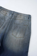 Rhinestone Washed Wide-Leg Denim Shorts - Blue