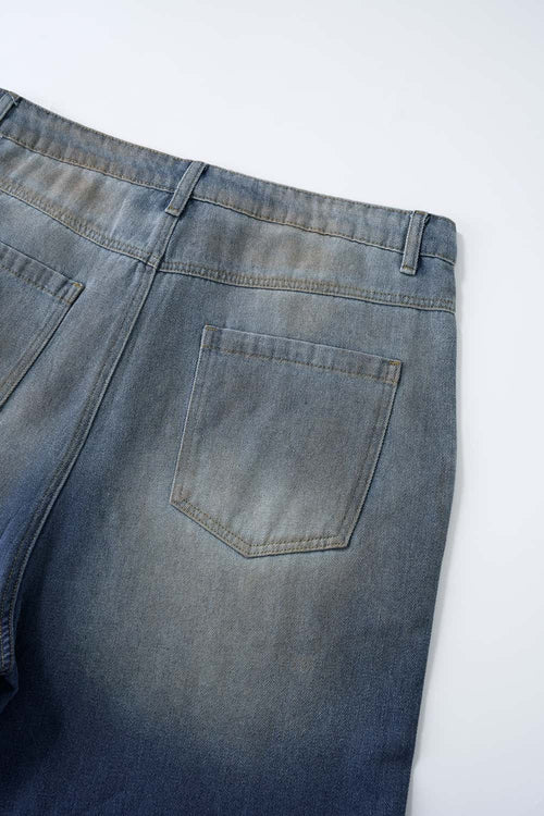 Rhinestone Washed Wide-Leg Denim Shorts - Blue