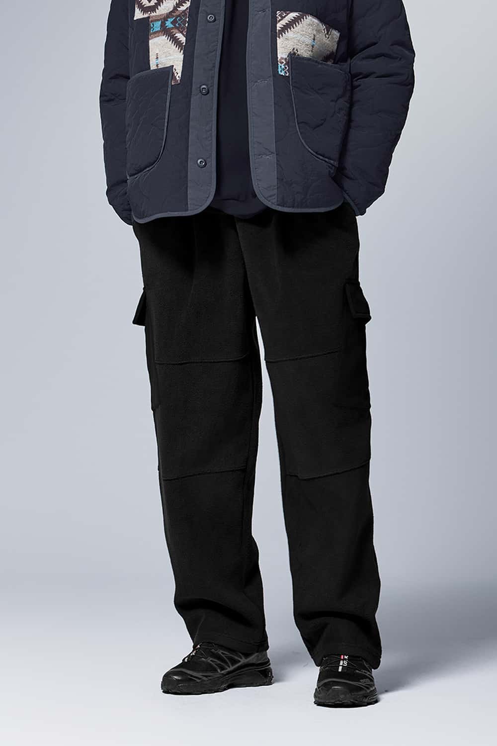 Fleece Cargo Straight Pants - Black