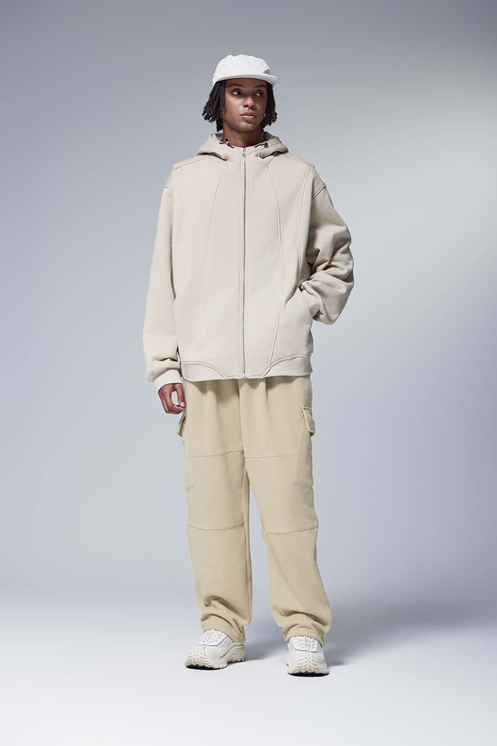 Fleece Cargo Straight Pants - Khaki