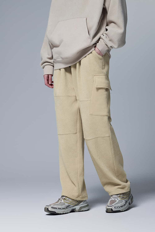 Fleece Cargo Straight Pants - Khaki