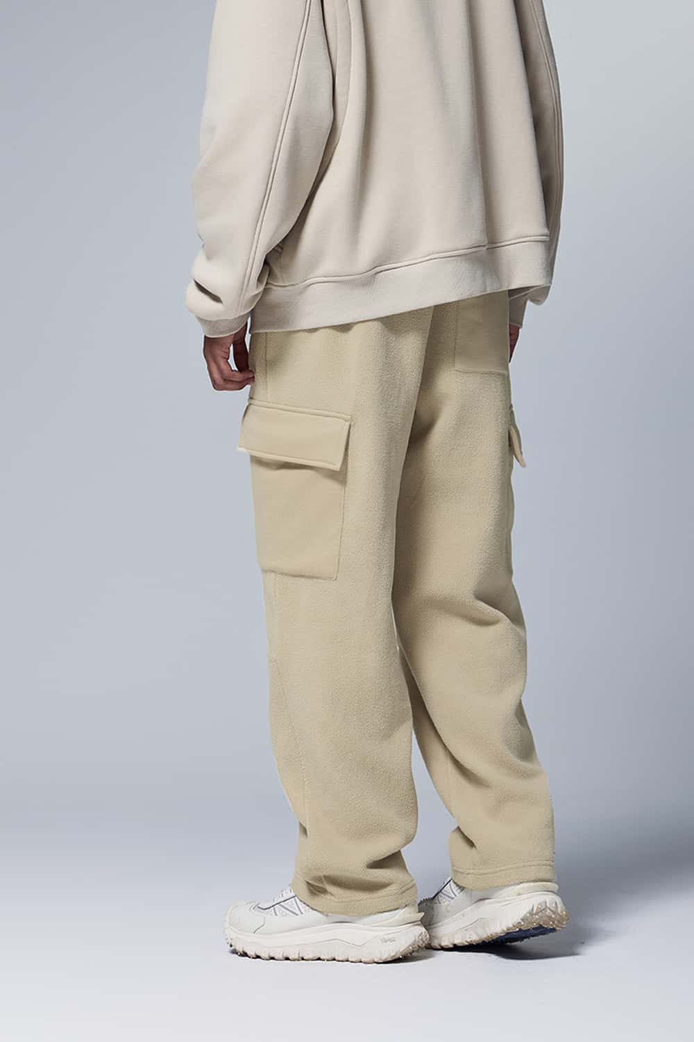 Fleece Cargo Straight Pants - Khaki