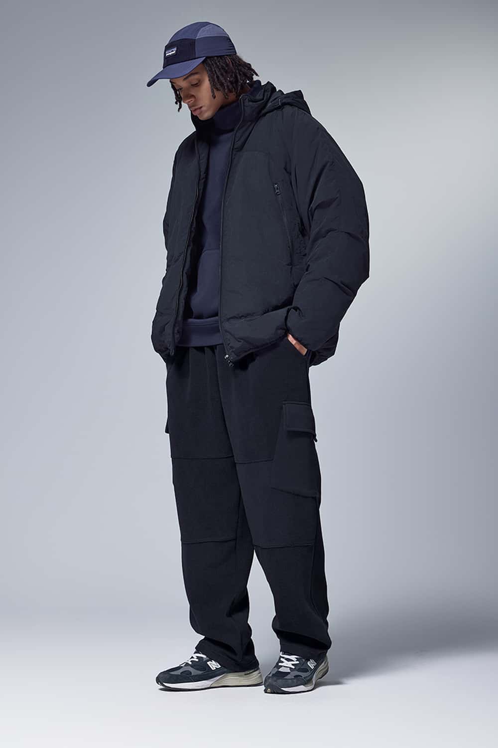 Fleece Cargo Straight Pants - Navy Blue