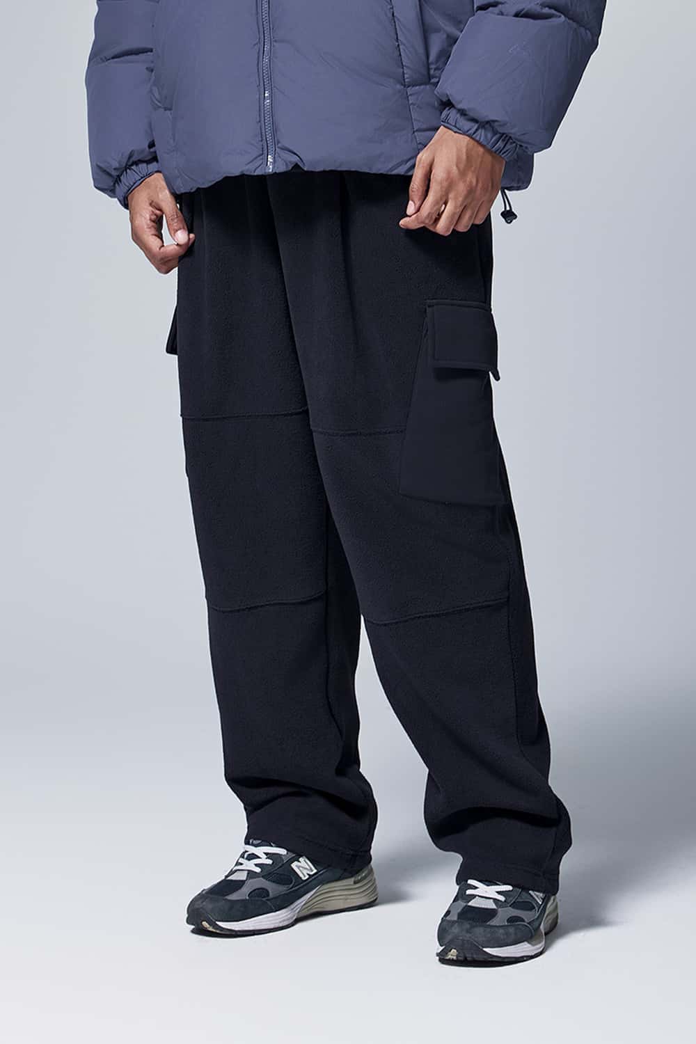 Fleece Cargo Straight Pants - Navy Blue