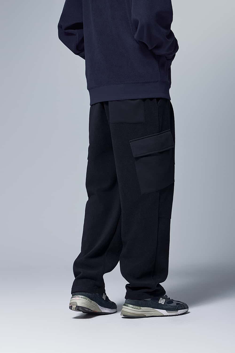 Fleece Cargo Straight Pants - Navy Blue