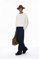 Relaxed Ribbed Henley Long Sleeve Tee - White
