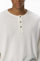 Relaxed Ribbed Henley Long Sleeve Tee - White