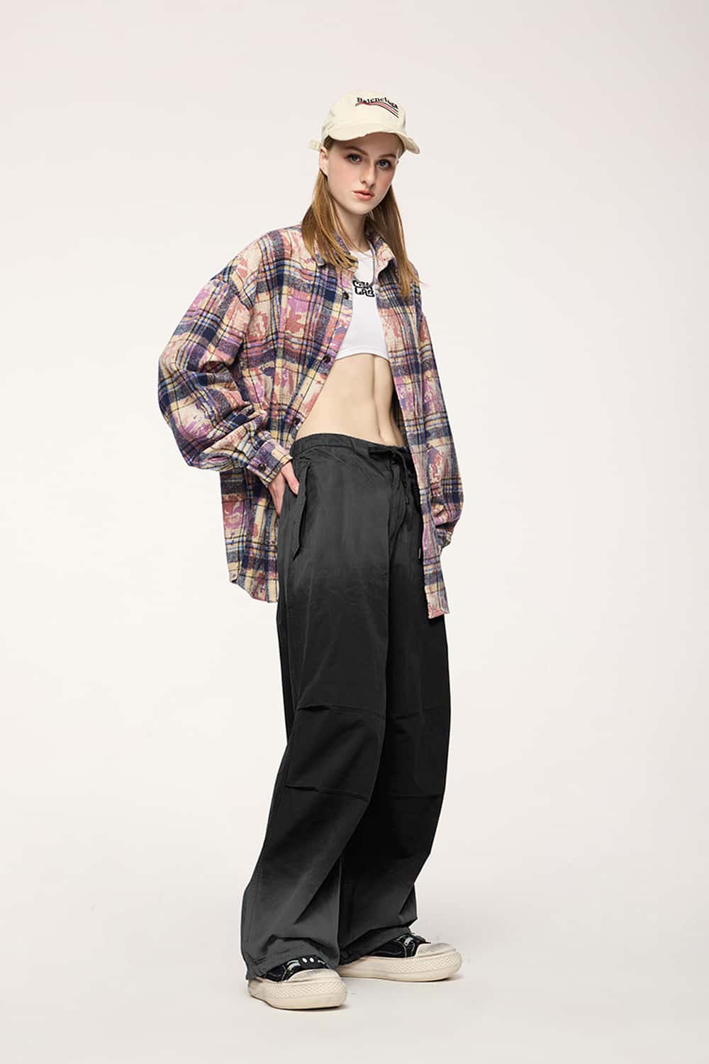 Washed Parachute Cargo Pants - Black