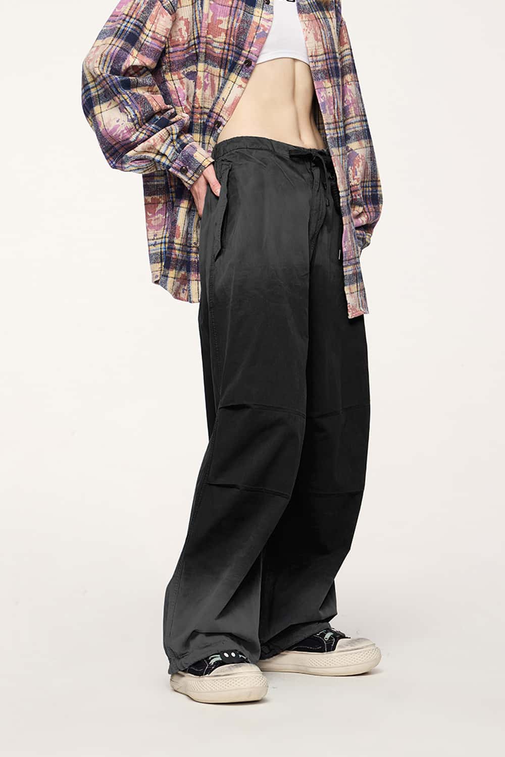 Washed Parachute Cargo Pants - Black