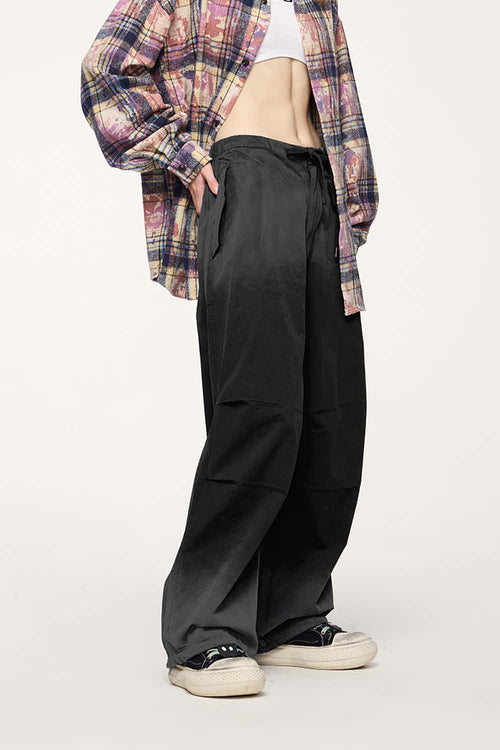 Washed Parachute Cargo Pants - Black