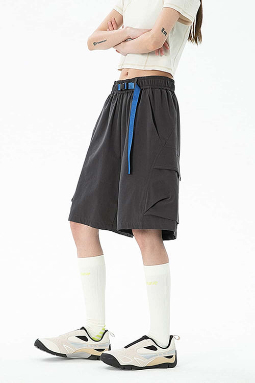 Water-Repellent Belted Hiking Shorts - Dark Gray