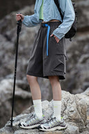 Water-Repellent Belted Hiking Shorts - Dark Gray