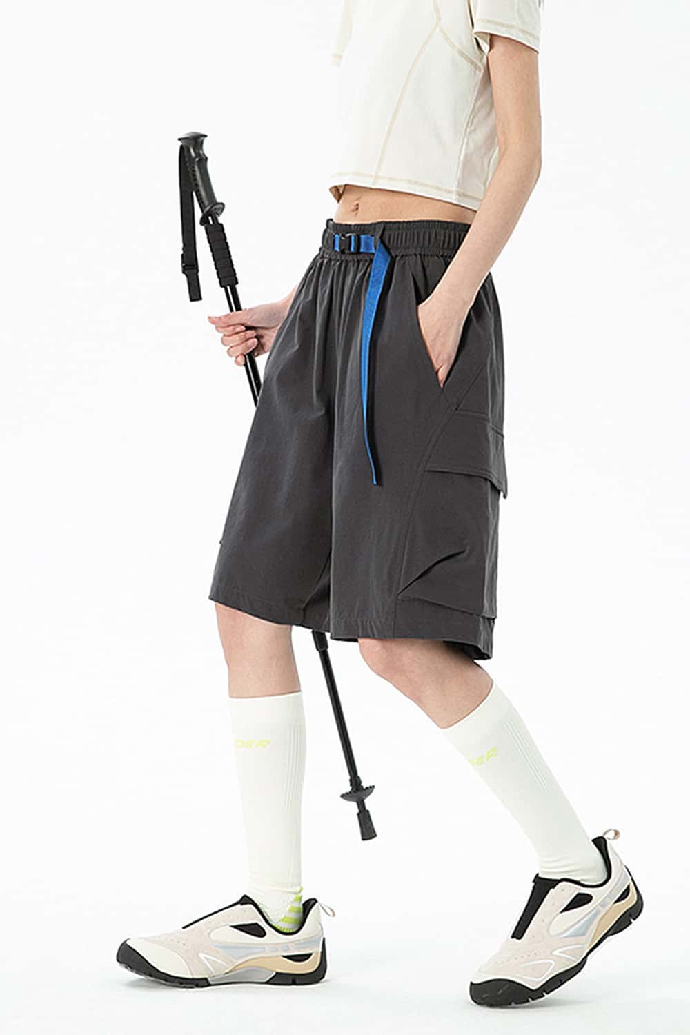 Water-Repellent Belted Hiking Shorts - Dark Gray