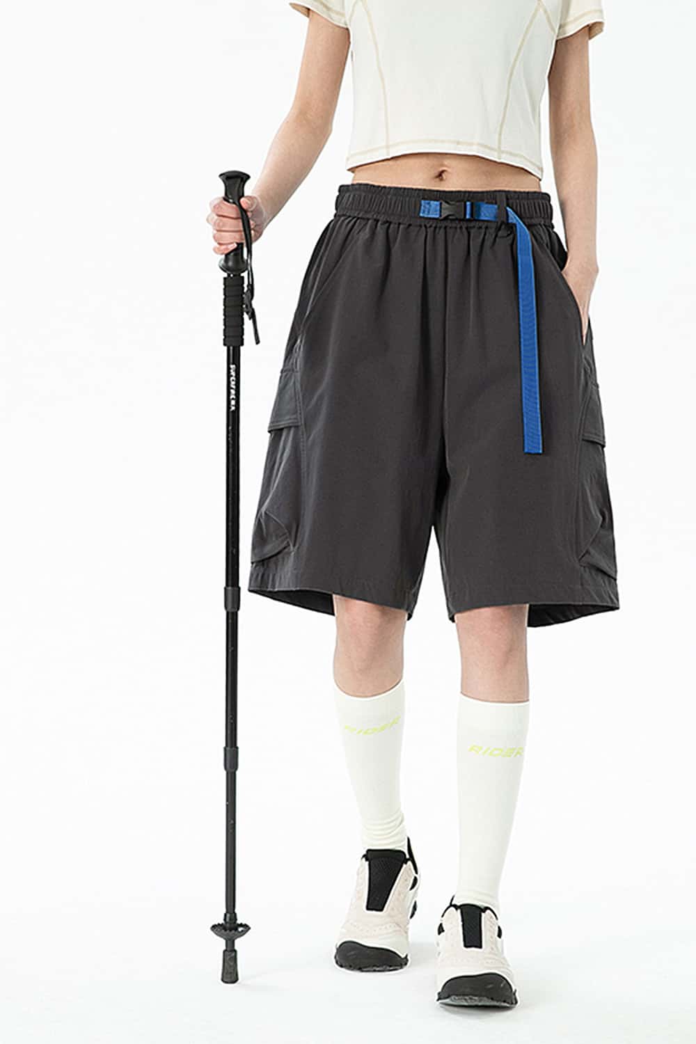 Water-Repellent Belted Hiking Shorts - Dark Gray