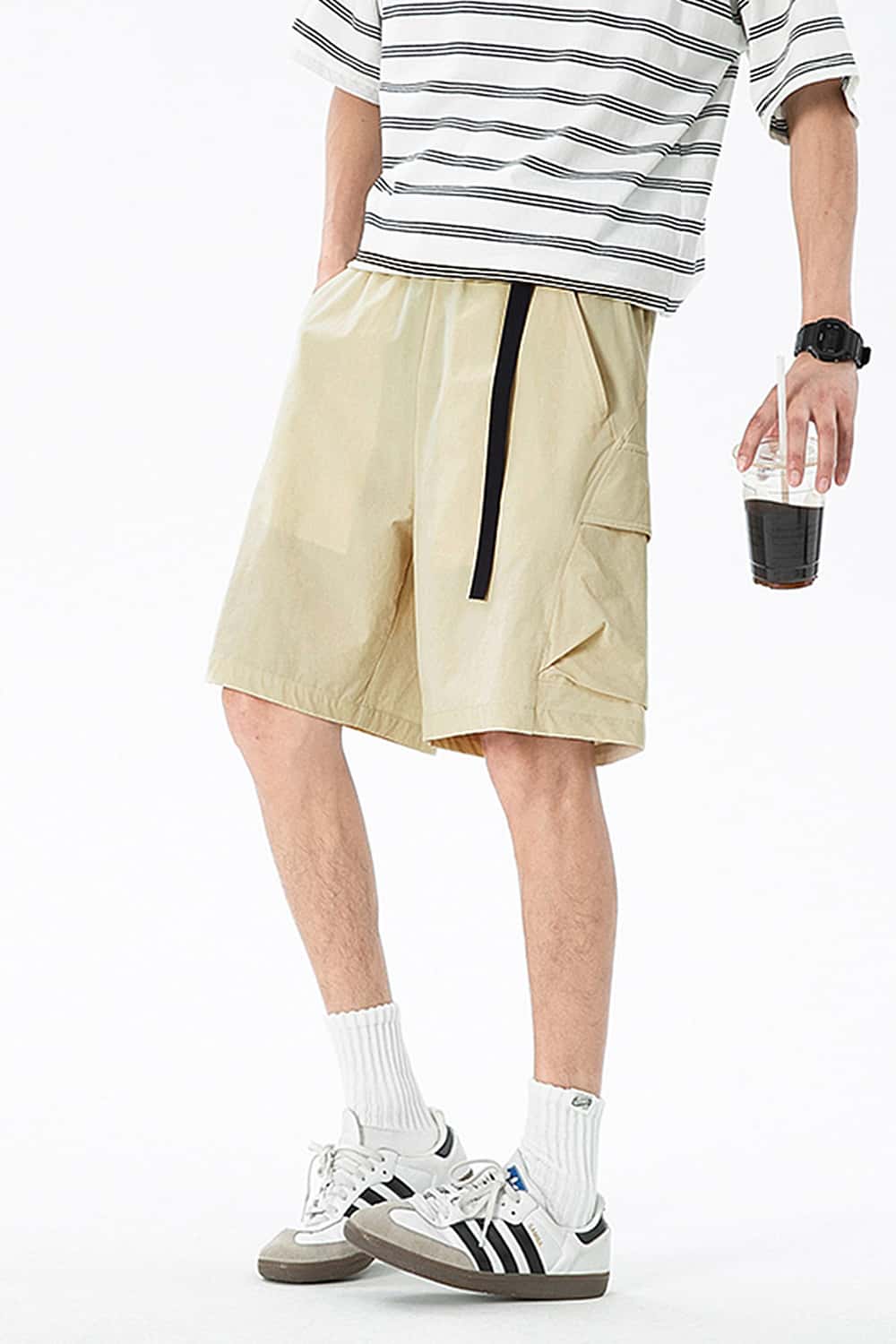 Water-Repellent Belted Hiking Shorts - Khaki