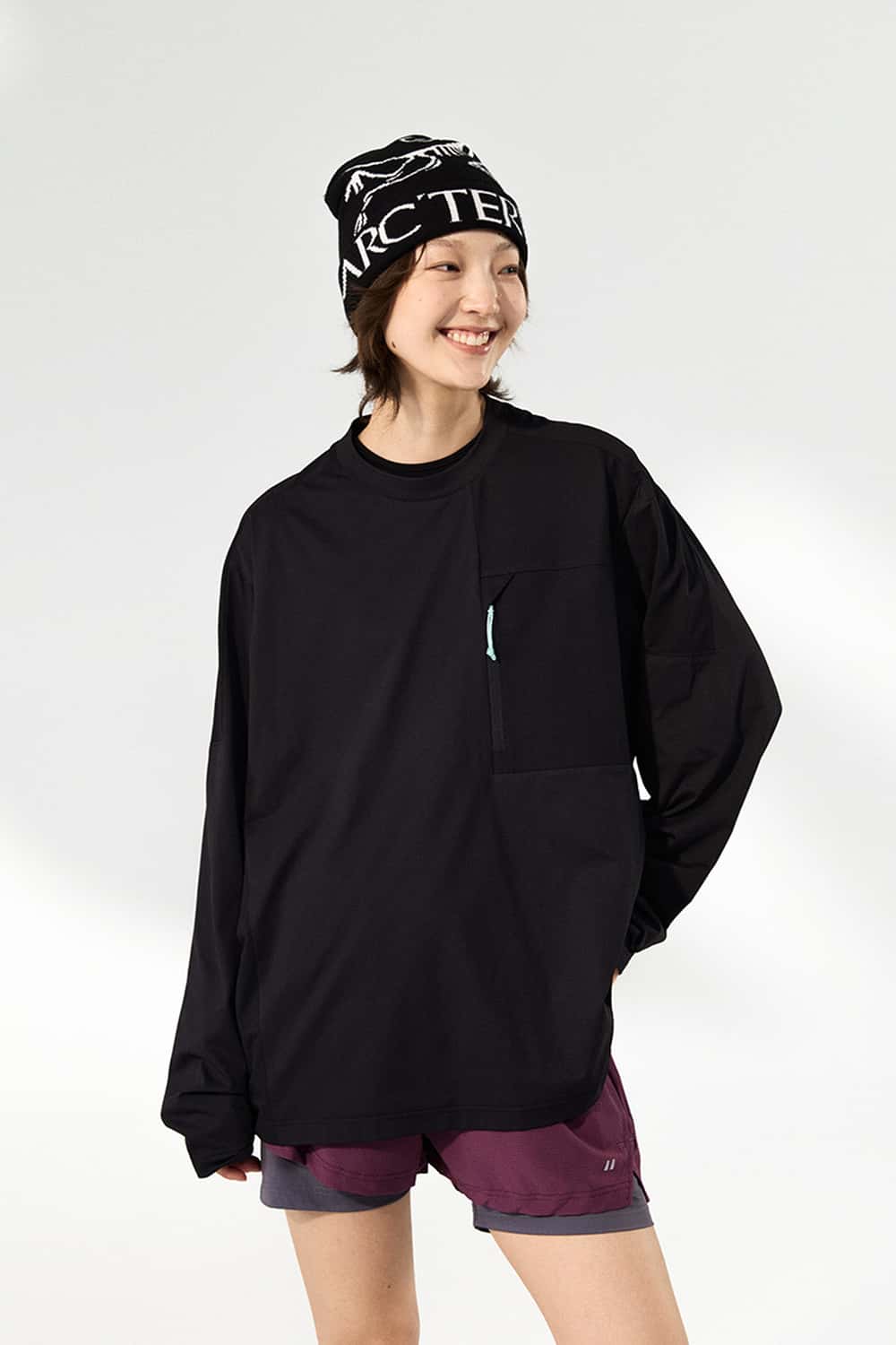 Quick-Dry Zip Pocket Long-Sleeve T-Shirt - Black