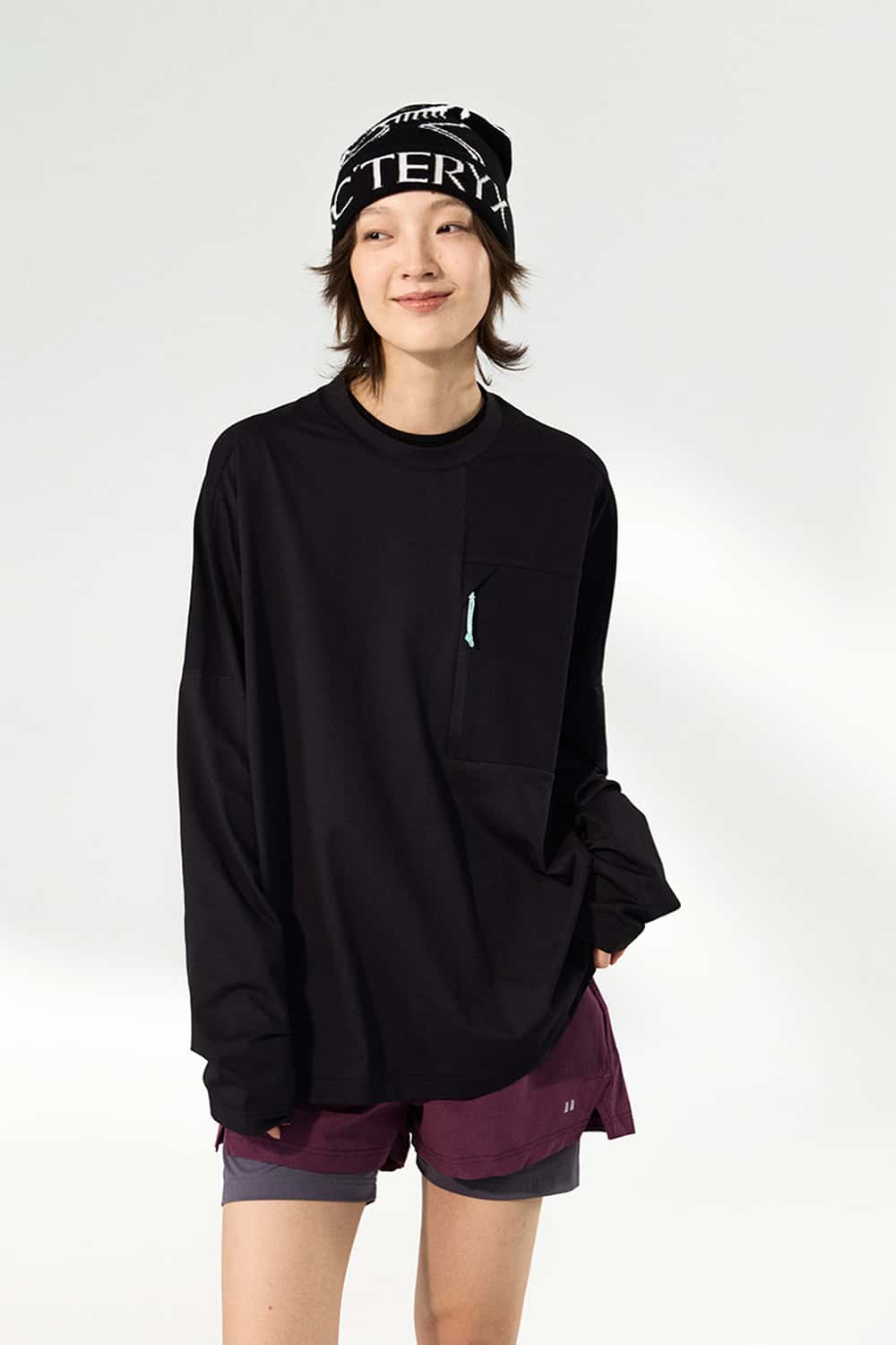Quick-Dry Zip Pocket Long-Sleeve T-Shirt - Black