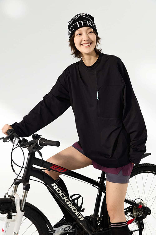 Quick-Dry Zip Pocket Long-Sleeve T-Shirt - Black
