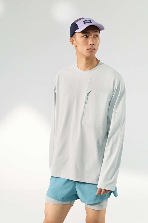 Quick-Dry Zip Pocket Long-Sleeve T-Shirt - Light Gray