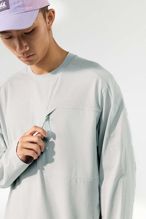Quick-Dry Zip Pocket Long-Sleeve T-Shirt - Light Gray