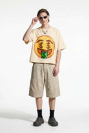 Smiley Graphic Boxy T-Shirt - Apricot