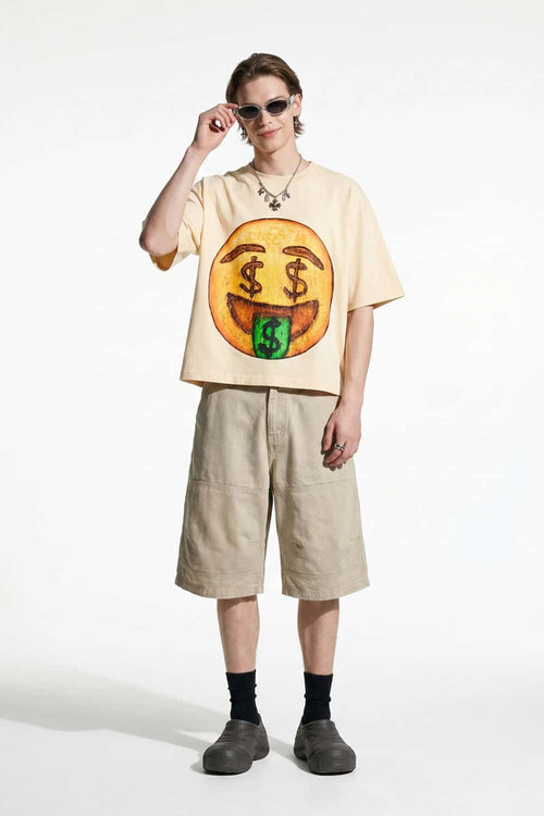 Smiley Graphic Boxy T-Shirt - Apricot