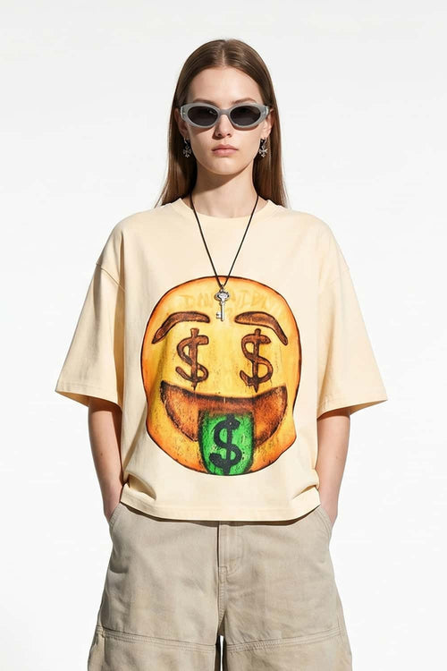 Smiley Graphic Boxy T-Shirt - Apricot