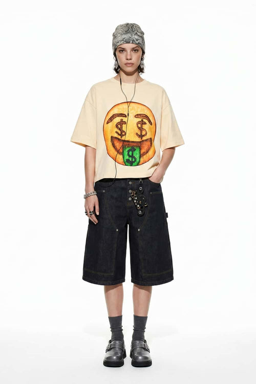 Smiley Graphic Boxy T-Shirt - Apricot