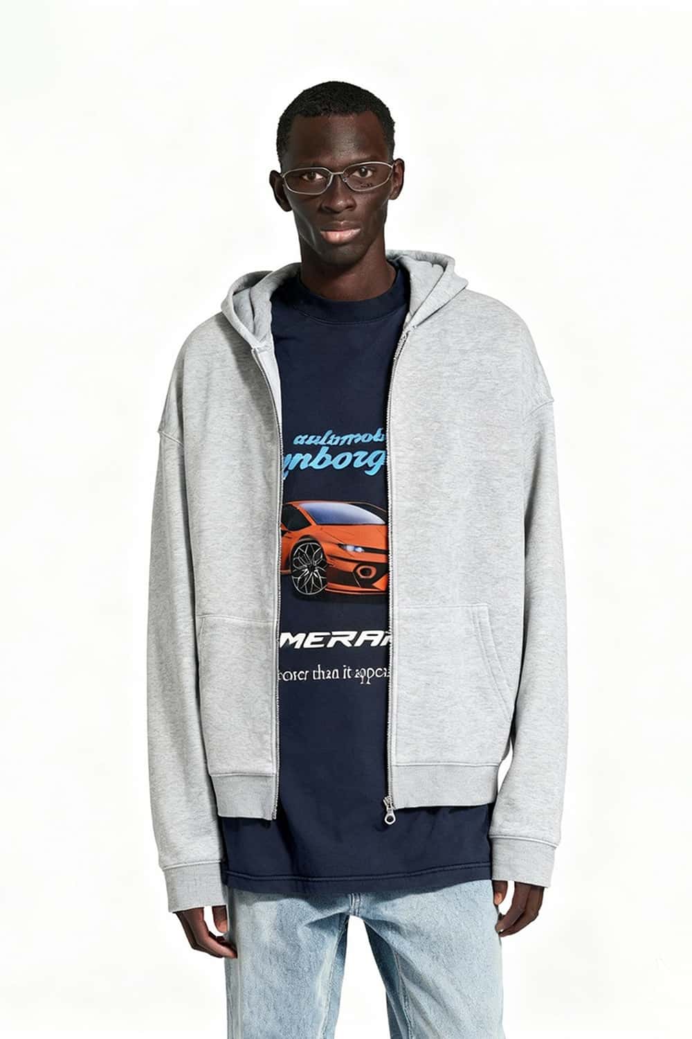 Relaxed Fleece Zip Hoodie - Flower Gray