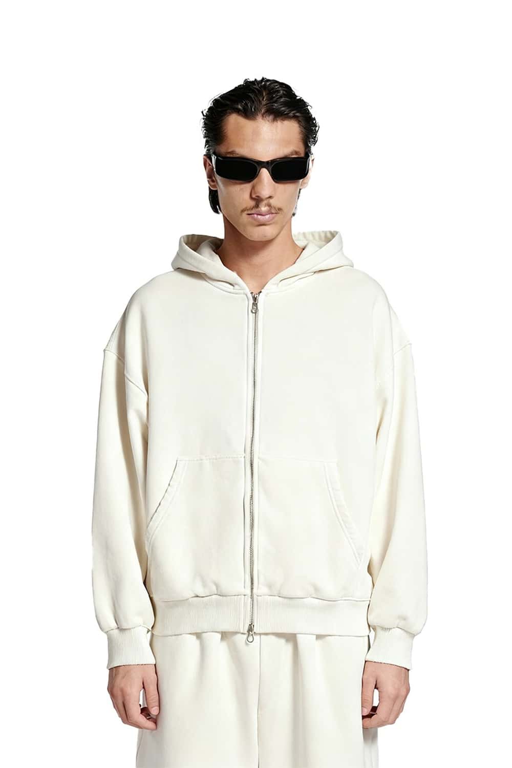 Relaxed Fleece Zip Hoodie - White