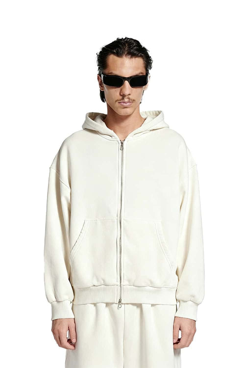 Relaxed Fleece Zip Hoodie - White