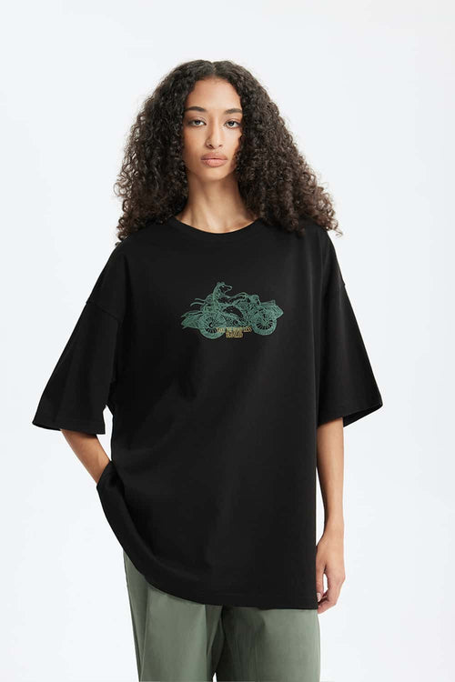 Motorcycle Graphic Heavyweight T-Shirt - Black