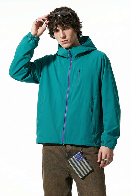 Sun-Cover Hooded Zip Jacket - Blue