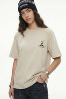 Contrast Stitch Graphic Loose T-Shirt - Apricot