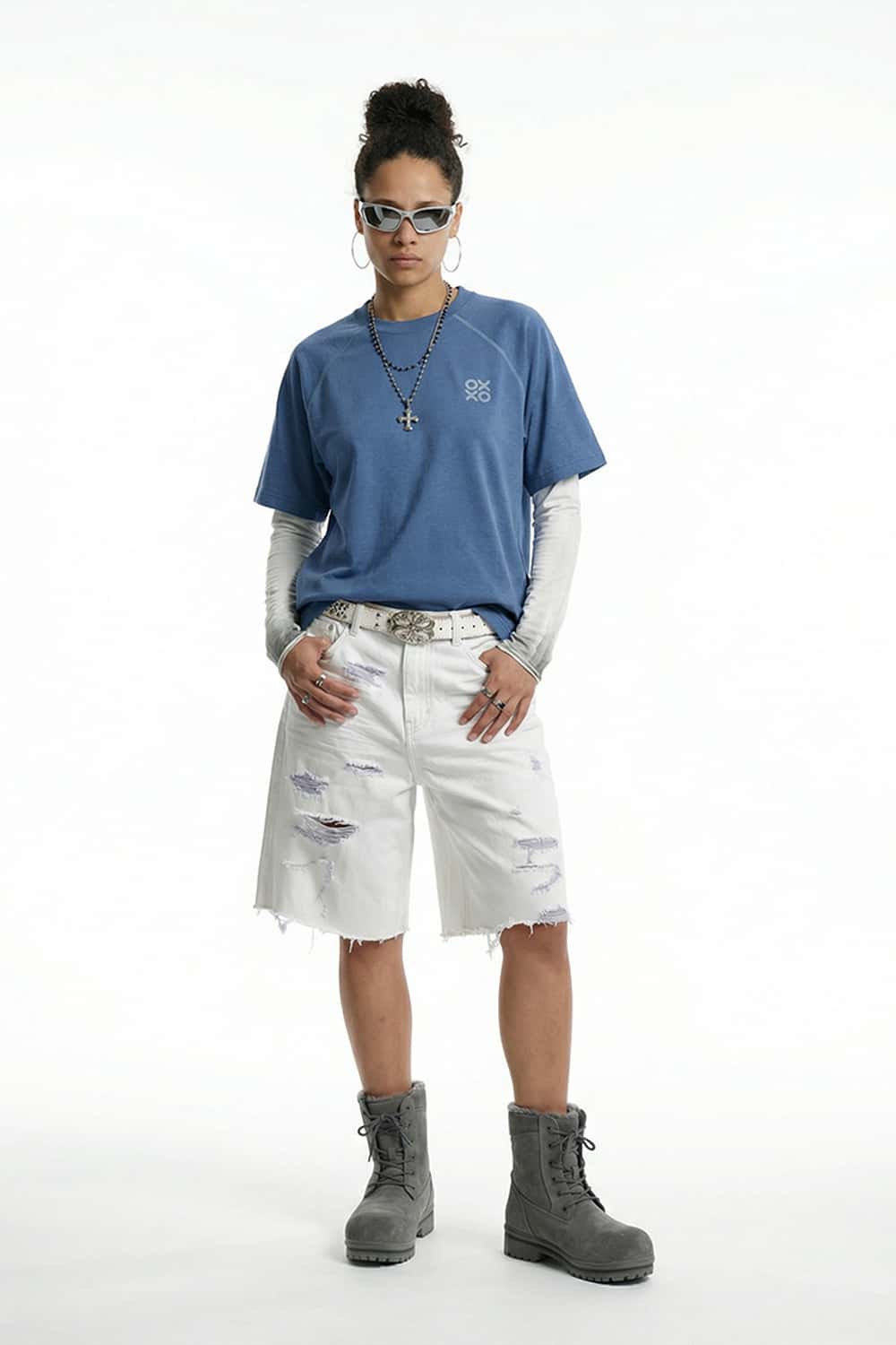 Quick-Dry Contrast Seam T-Shirt - Grayish Blue