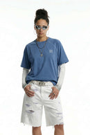 Quick-Dry Contrast Seam T-Shirt - Grayish Blue