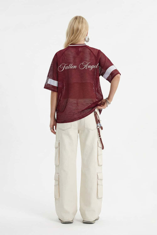 Mesh V-Neck Graphic Jersey - Red