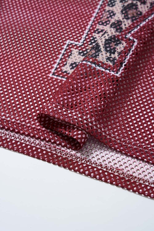 Mesh V-Neck Graphic Jersey - Red