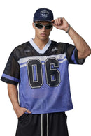 Mesh Number Graphic V-Neck Jersey - Purple