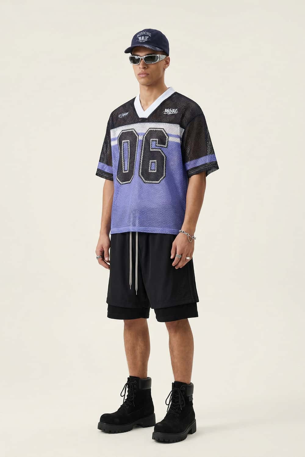 Mesh Number Graphic V-Neck Jersey - Purple