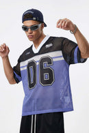 Mesh Number Graphic V-Neck Jersey - Purple