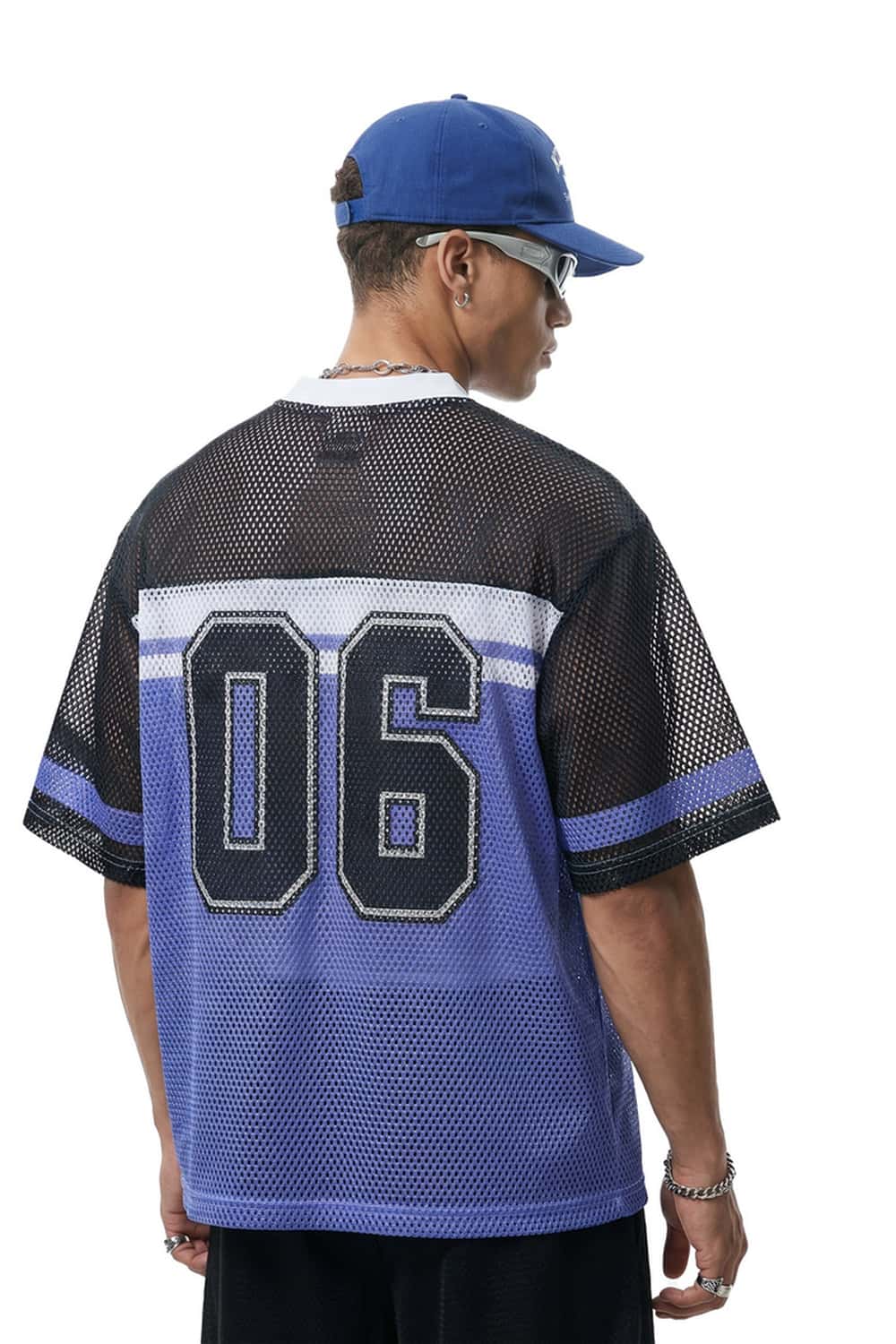 Mesh Number Graphic V-Neck Jersey - Purple