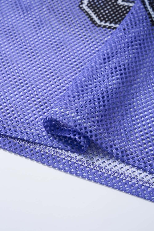 Mesh Number Graphic V-Neck Jersey - Purple