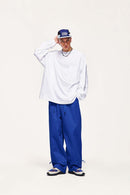 Cotton Twill Drawstring Wide-Leg Pants - Colorful Blue