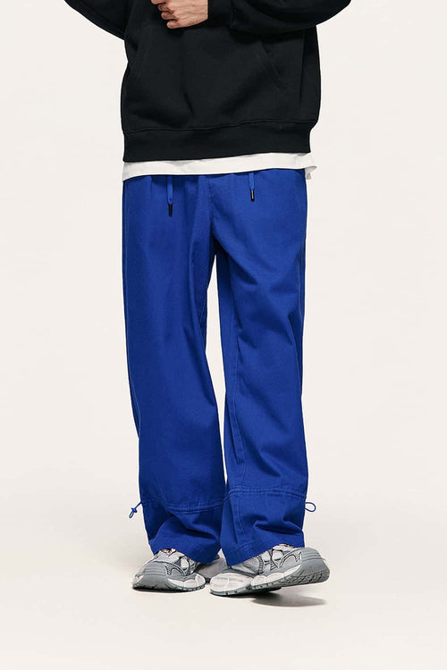 Cotton Twill Drawstring Wide-Leg Pants - Colorful Blue