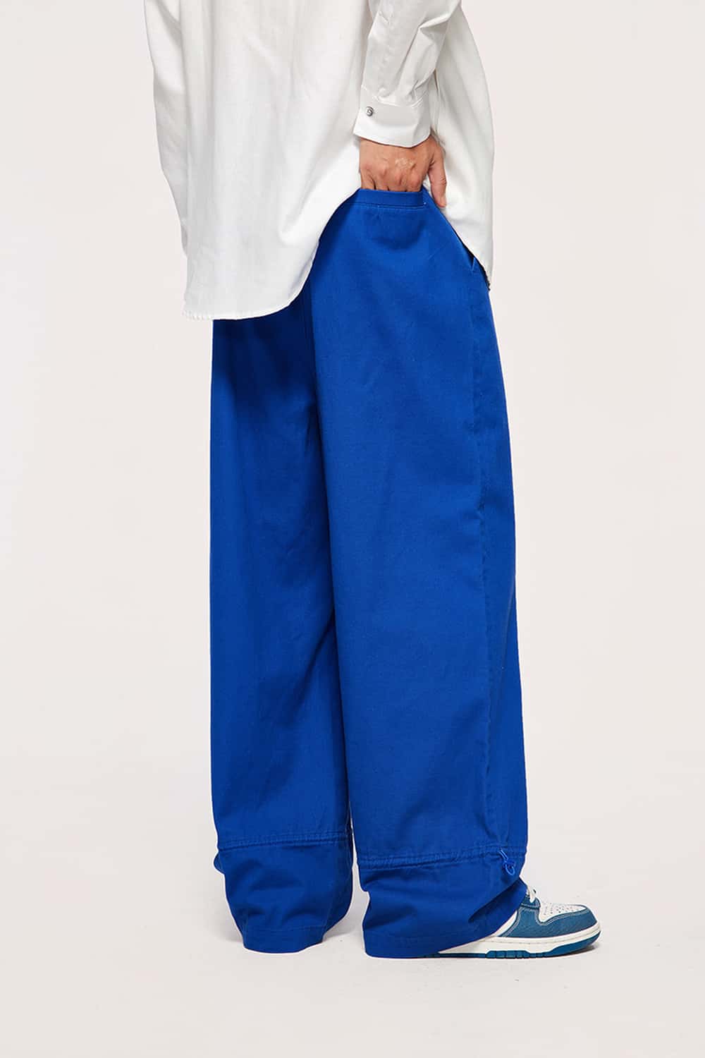 Cotton Twill Drawstring Wide-Leg Pants - Colorful Blue