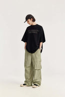 Nylon Contrast-Stitch Cargo Pants - Grayish Green