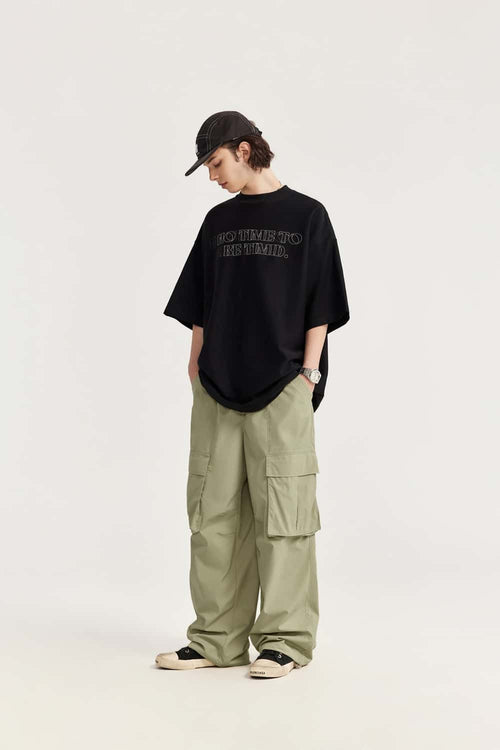 Nylon Contrast-Stitch Cargo Pants - Grayish Green
