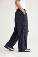 Nylon Contrast-Stitch Cargo Pants - Navy Blue