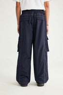 Nylon Contrast-Stitch Cargo Pants - Navy Blue